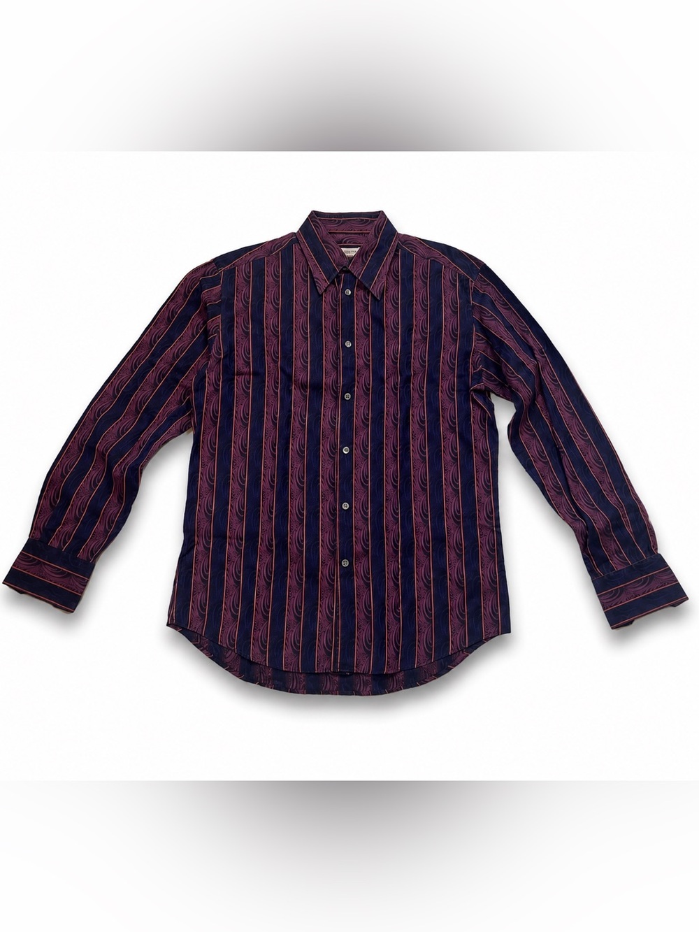 Versace Collection Navy and Purple Striped Long-Sleeve Button-Up Shirt size M